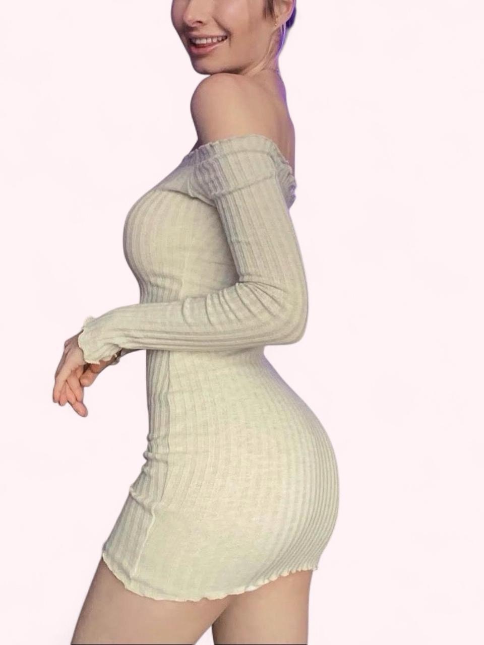 Fashion Nova Off-Shoulder Ribbed Button Up Mini Dress In Cream